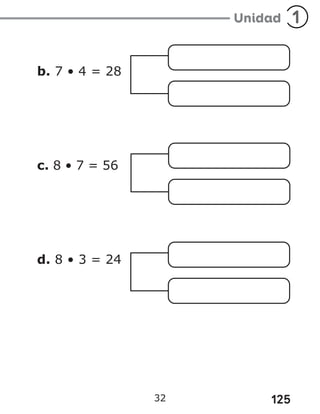 125
32
b. 7 • 4 = 28
c. 8 • 7 = 56
d. 8 • 3 = 24
 