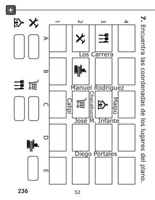 236
7.
Encuentra
las
coordenadas
de
los
lugares
del
plano.
Chacabuco
52
 