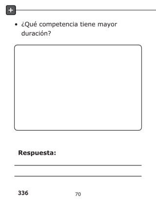 336
• ¿Qué competencia tiene mayor
duración?
Respuesta:
70
 