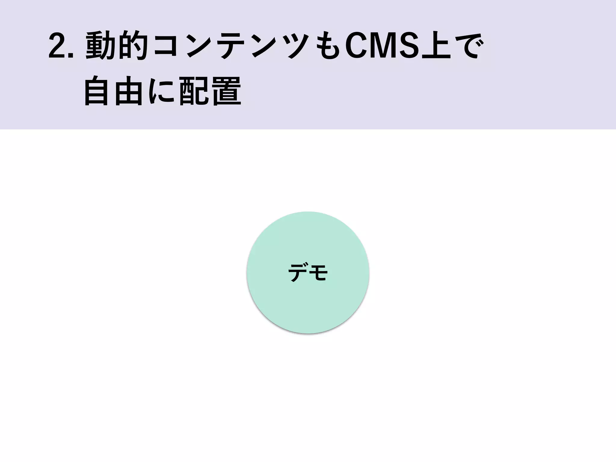 デモ
2. 動的コンテンツもCMS上で
 自由に配置
 