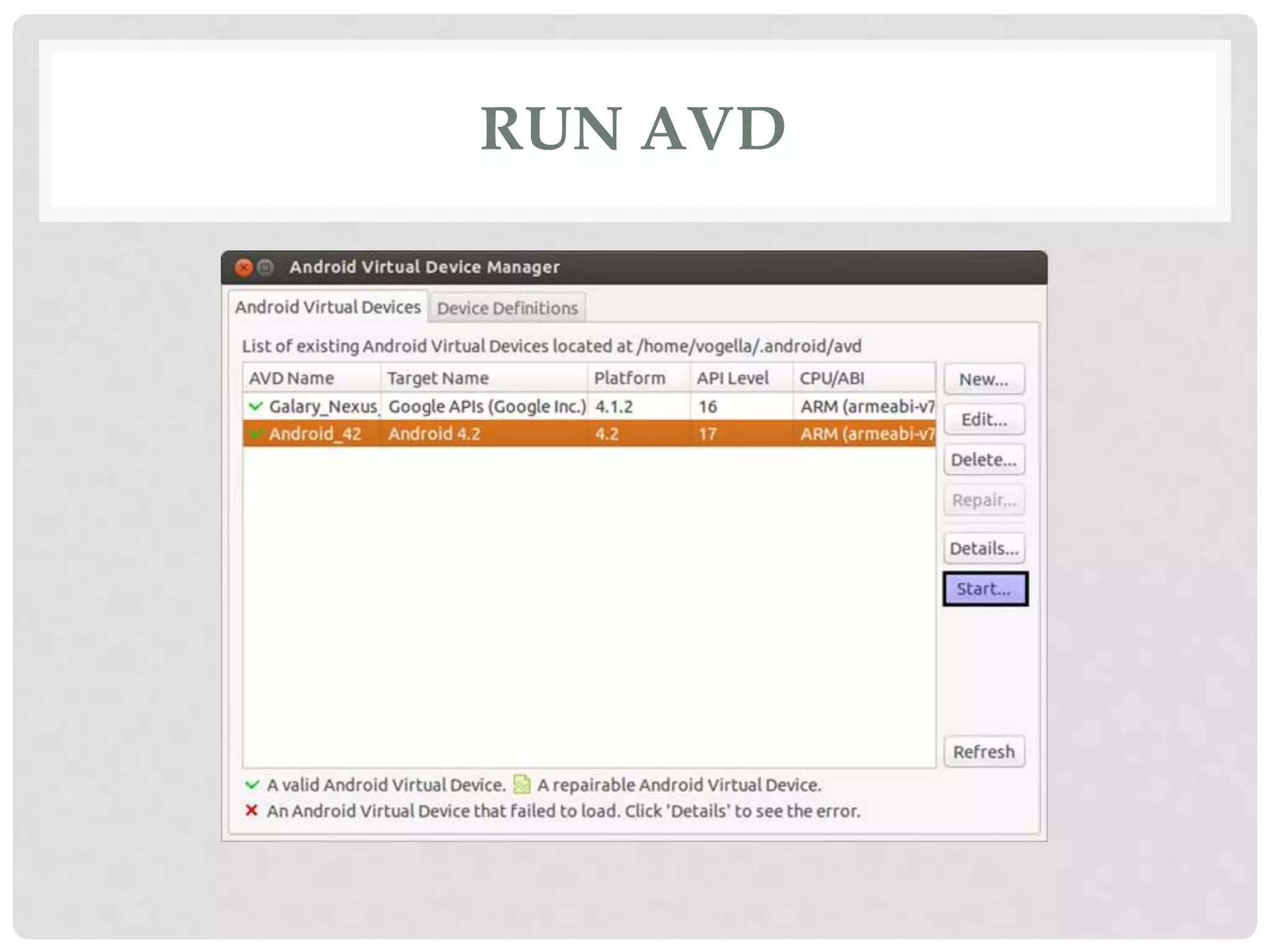 RUN AVD 
 