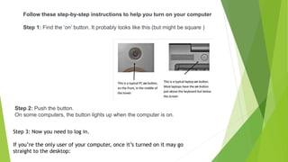 Starting The Computer Button. Step introdection BASIC OF COMPUTER EDUCATION | PPTX