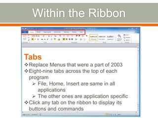 Houses the tools for working in an application