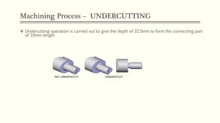 Machining Process – UNDERCUTTING
 Undercutting operation is carried out to give the depth of 22.5mm to form the connecting part
of 10mm length
 