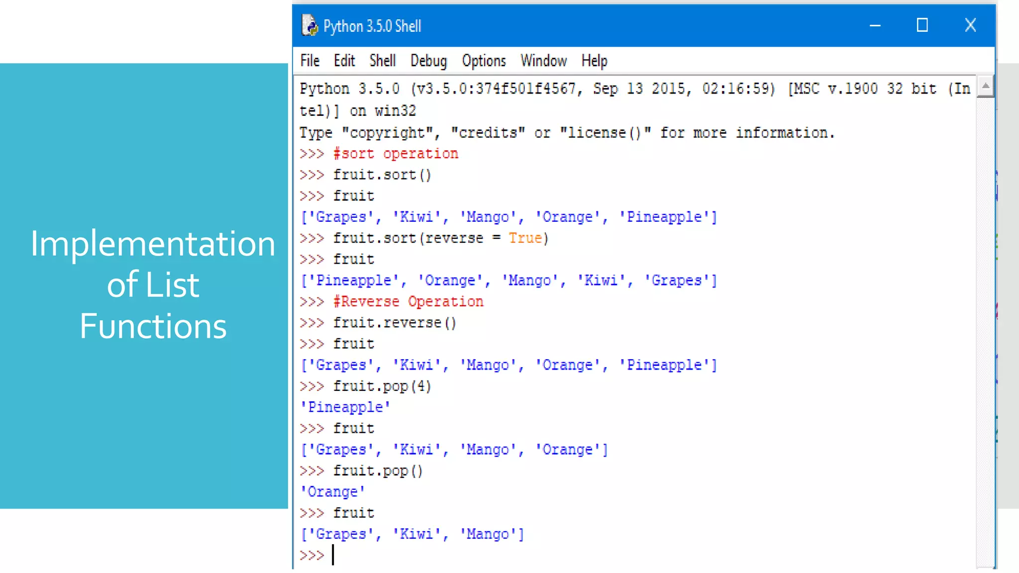 Implementation
of List
Functions
 