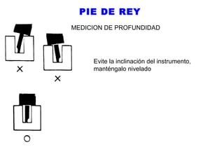 PIE DE REY
MEDICION DE PROFUNDIDAD

Evite la inclinación del instrumento,
manténgalo nivelado

 