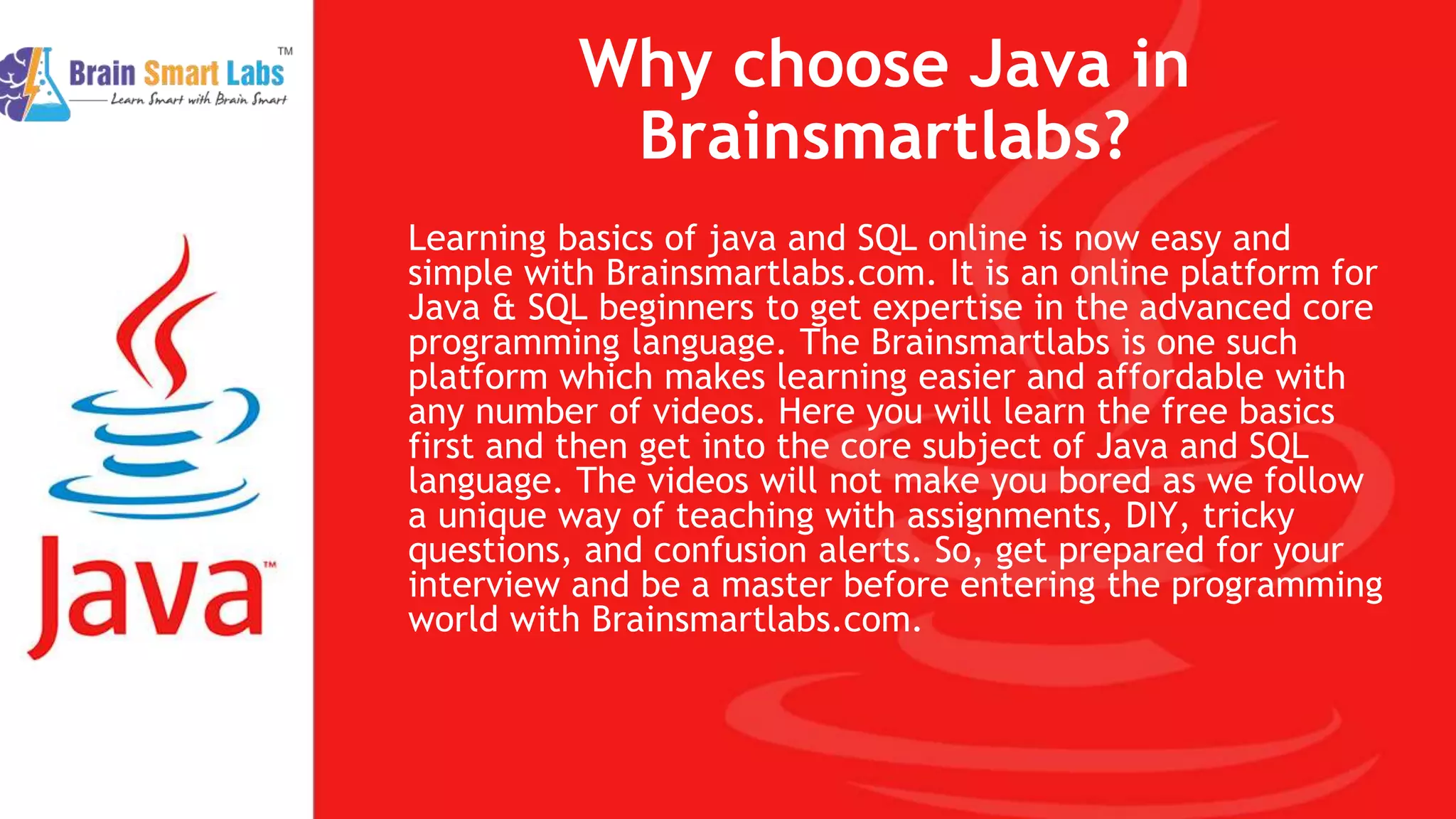 Basic online java course - Brainsmartlabs | PPT
