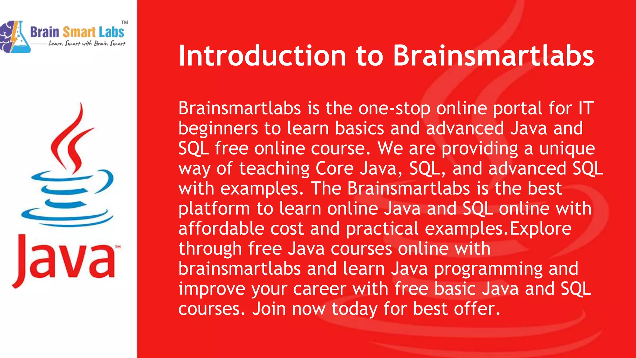 Basic online java course - Brainsmartlabs | PPT
