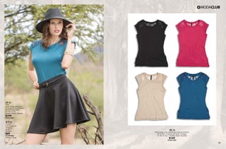19 20
AW58
Blusa manga corta, detalles de encaje en hombros
40 Petróleo, 15 Arena, 28 Fiusha, 10 Negro
Ch, Me, Gr, Xg / Poliéster, Rayón, Spandex
$169
PC9011890
QV42
Falda
corte circular, tela gruesa
10 Negro, 55 Azul Imperial,
60 Verde Esmeralda
Ch, Me, Gr, Xg
Poliéster, Rayón, Spandex
$199
PC8113901
WP38
Cinturón
Con estoperoles
10 Negro
Ut, Gr
Sintético
$69
PC6904806
(Catálogo Línea)
 