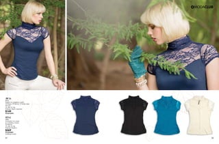 21 22
AW56
Blusa
Elástico en costados y cuello
10 Negro, 09 Marino, 72 Verde Jade,
96 Ivory
Ch, Me, Gr, Xg
Poliéster, Rayón, Spandex
$149
PC9210492
RT62
Malla
Entubada, con cortes
en costados y cierres
03 Natural
Ch, Me, Gr, Xg
Poliéster Elastano
$369
PC6325881
(Catálogo Línea)
 