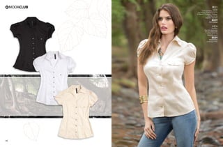 49 50
DE21
Camisa
Corte camisero, plisado
en mangas, botones al frente
01 Blanco, 15 Arena, 10 Negro
Ch, Me, Gr, Xg
Algodón Spandex
$329
PC1123020
LT70
Pantalón
Mezclilla deslavado
45 Azul Deslavado
3, 5, 7, 9, 11, 13
Mezclilla strech
$529
PC6937024
(Catálogo Línea)
 