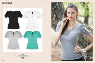 55 56
AW53
Blusa elástico en escote y mangas
96 Ivory, 60 Verde Esmeralda, 82 Plata Jaspe, 10 Negro
Ch, Me, Gr, Xg / Poliéster, Rayón, Spandex
$149
PC1110411
QV42
Falda
corte circular, tela gruesa
10 Negro, 55 Azul Imperial,
60 Verde Esmeralda
Ch, Me, Gr, Xg
Poliéster, Rayón, Spandex
$199
PC8113901
 