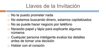           Quienes están en tu listaLista de Consumidores:Personas que consideres que el producto puede mejorar algún aspecto en su salud.Lista de Emprendedores  - Cualidades necesarias Importantes1- Transmiten Credibilidad e Influencia en su entorno.2- Son personas CONFIABLES3- Tienen Habilidades con las relaciones personales4- Son EMPRENDEDORES 5- Son Coacheables/ Educables.