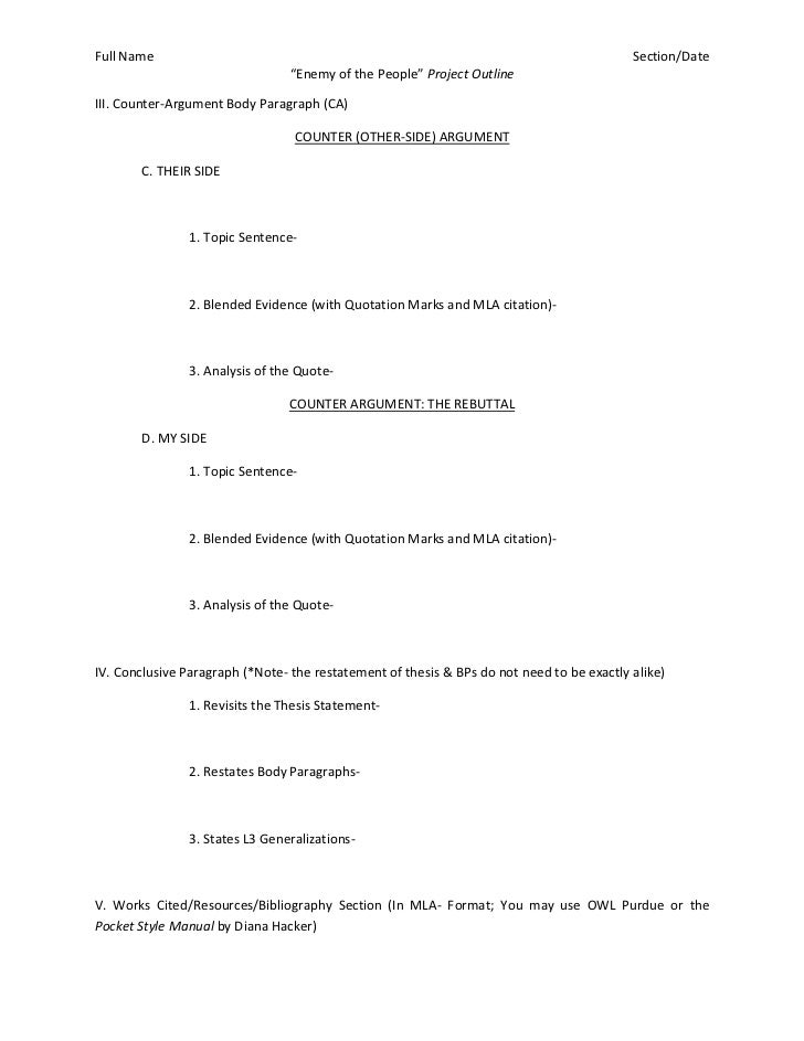 argumentative essay with counterclaim outline