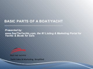 Yacht Sales & Marketing. Simplified
BASIC PARTS OF A BOAT/YACHT
Presented by:
www.SeeTheYachts.com, the #1 Listing & Marketing Portal for
Yachts & Boats for Sale.
 