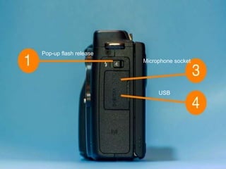 Pop-up flash release
Microphone socket
USB
 