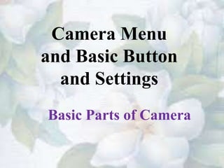 Camera Menu
and Basic Button
and Settings
Basic Parts of Camera
 
