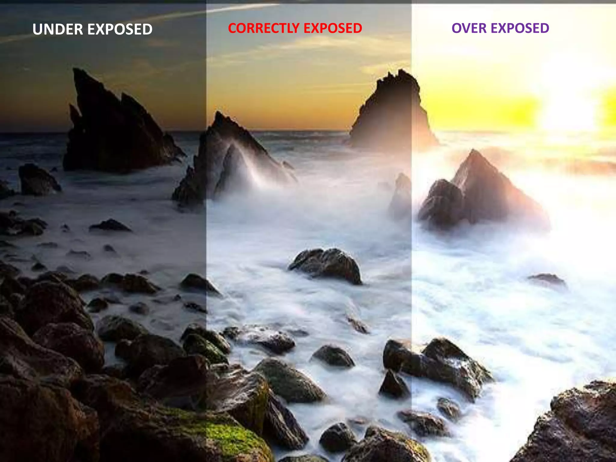 OVER EXPOSEDCORRECTLY EXPOSEDUNDER EXPOSED
 