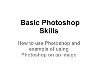 Basic Photoshop
      Skills
How to use Photoshop and
    example of using
 Photoshop on an image
 