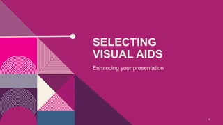 SELECTING
VISUAL AIDS
Enhancing your presentation
6
 