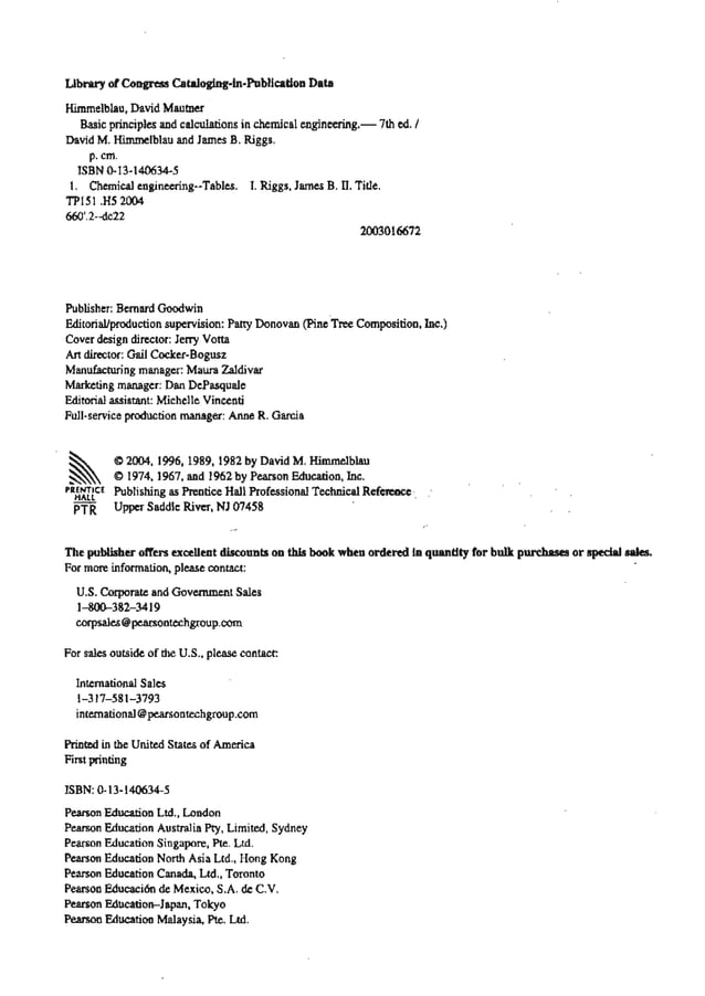 Basic principles and calculations in chemical engineering, 7th edition ...