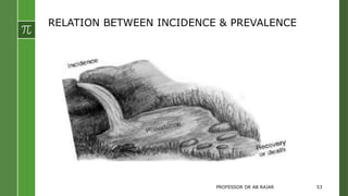 RELATION BETWEEN INCIDENCE & PREVALENCE
PROFESSOR DR AB RAJAR 53
 