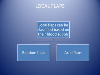 LOCAL FLAPS

Local flaps can be
classified based on
their blood supply

Random flaps

Axial flaps

 