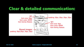 Clear & detailed communication:
09 / 13 / 2019 Sabine Langmann - BrightonSEO 2019 25
SEO: “Hey devs, please create this Black
Friday landing page for me. Should look
like this rough draft here.”
 