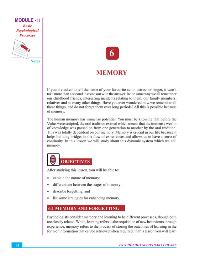 Basic psychological processes memory | PDF