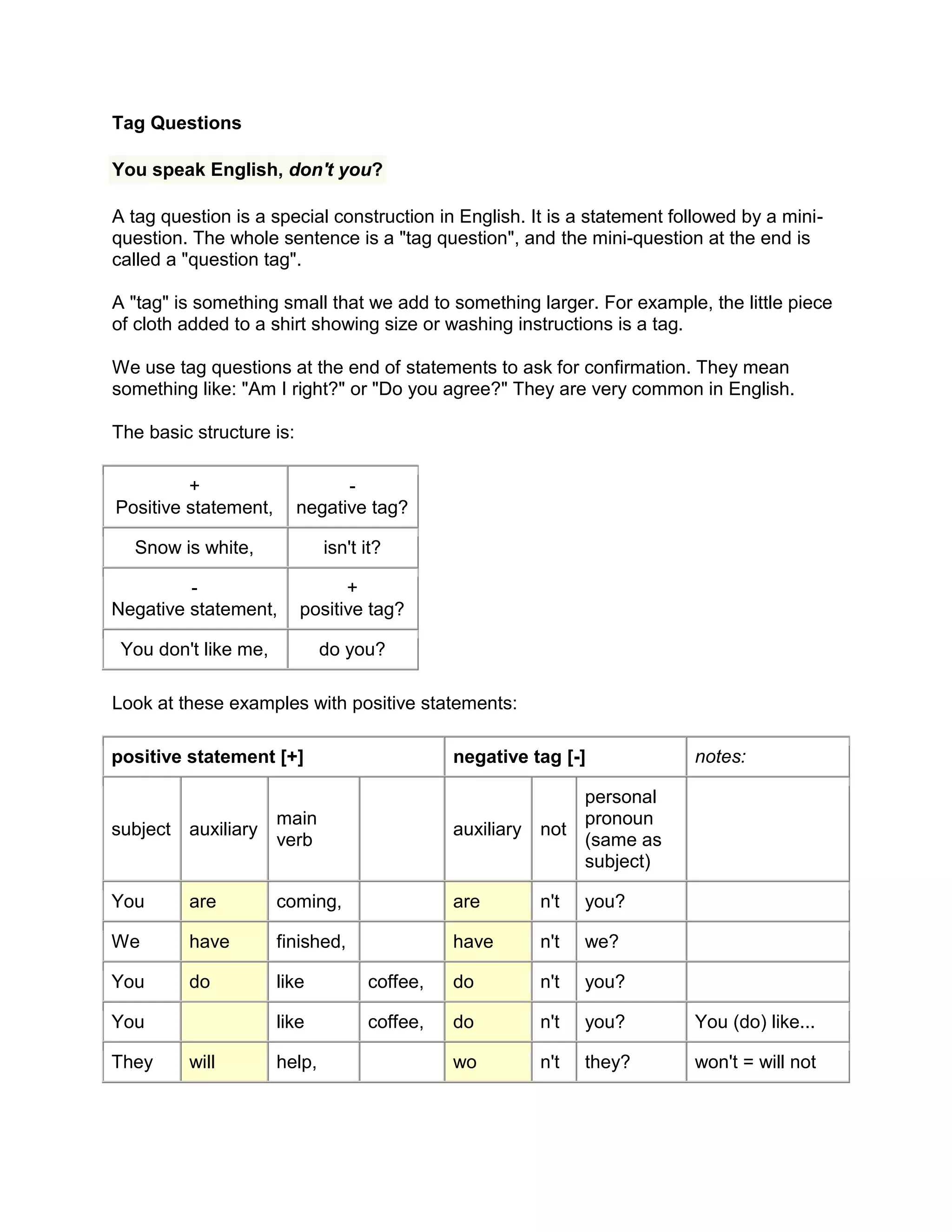 Basic question types