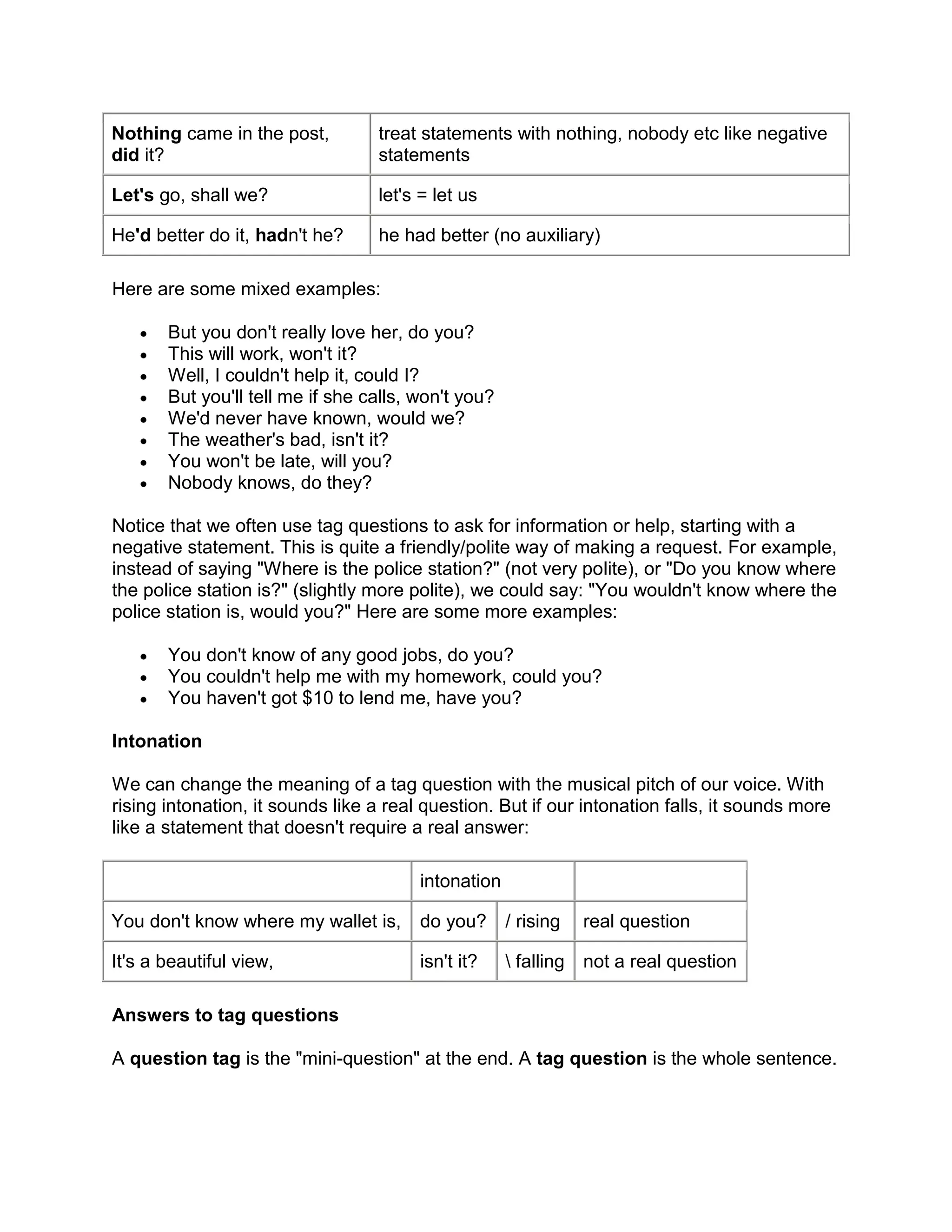 Basic question types