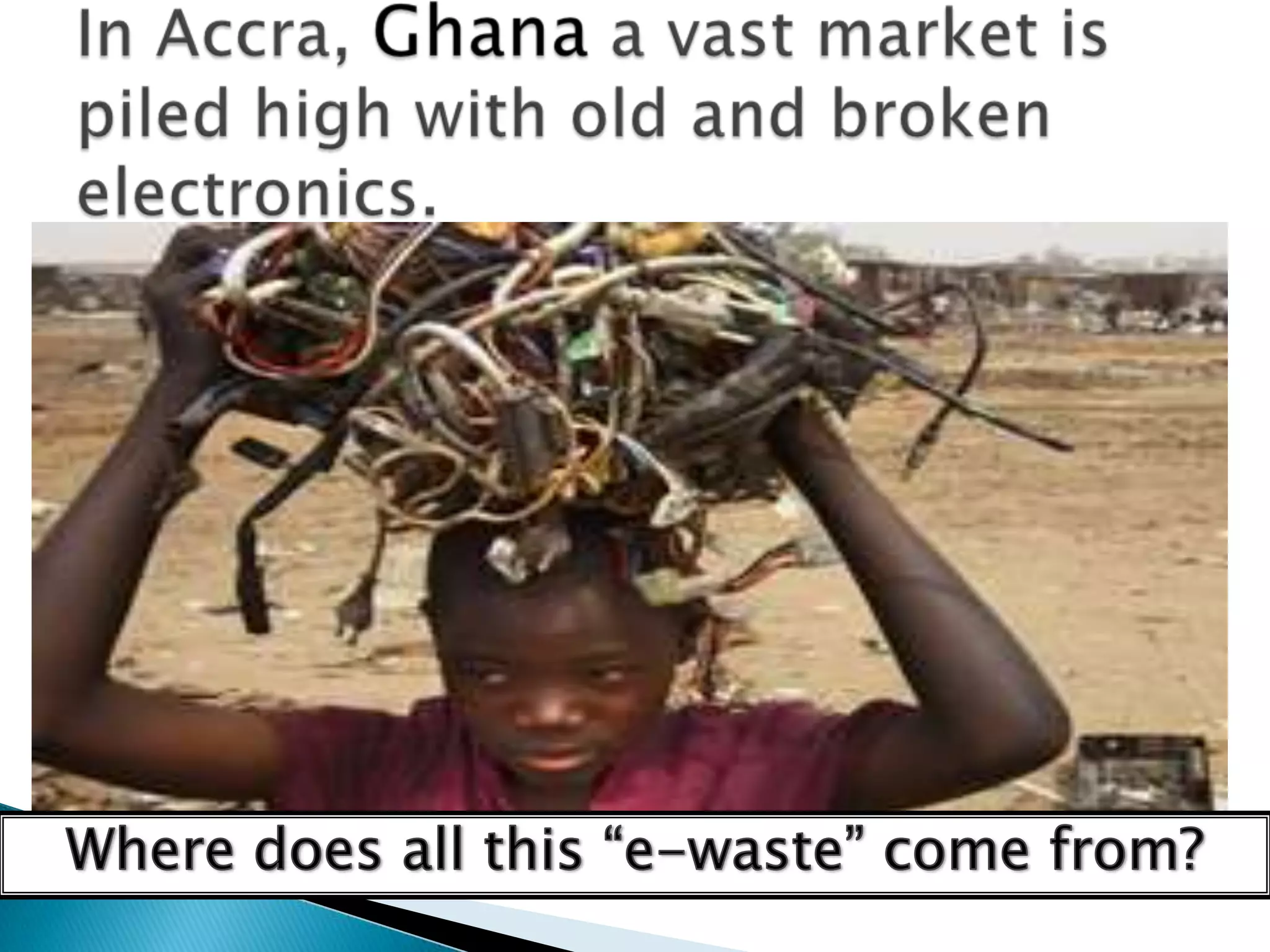 In Accra, Ghana a vast market is piled high with old and broken electronics.Where does all this “e-waste” come from?