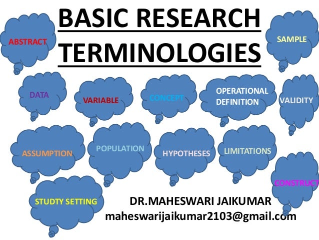 write 5 technical or terminologies in research