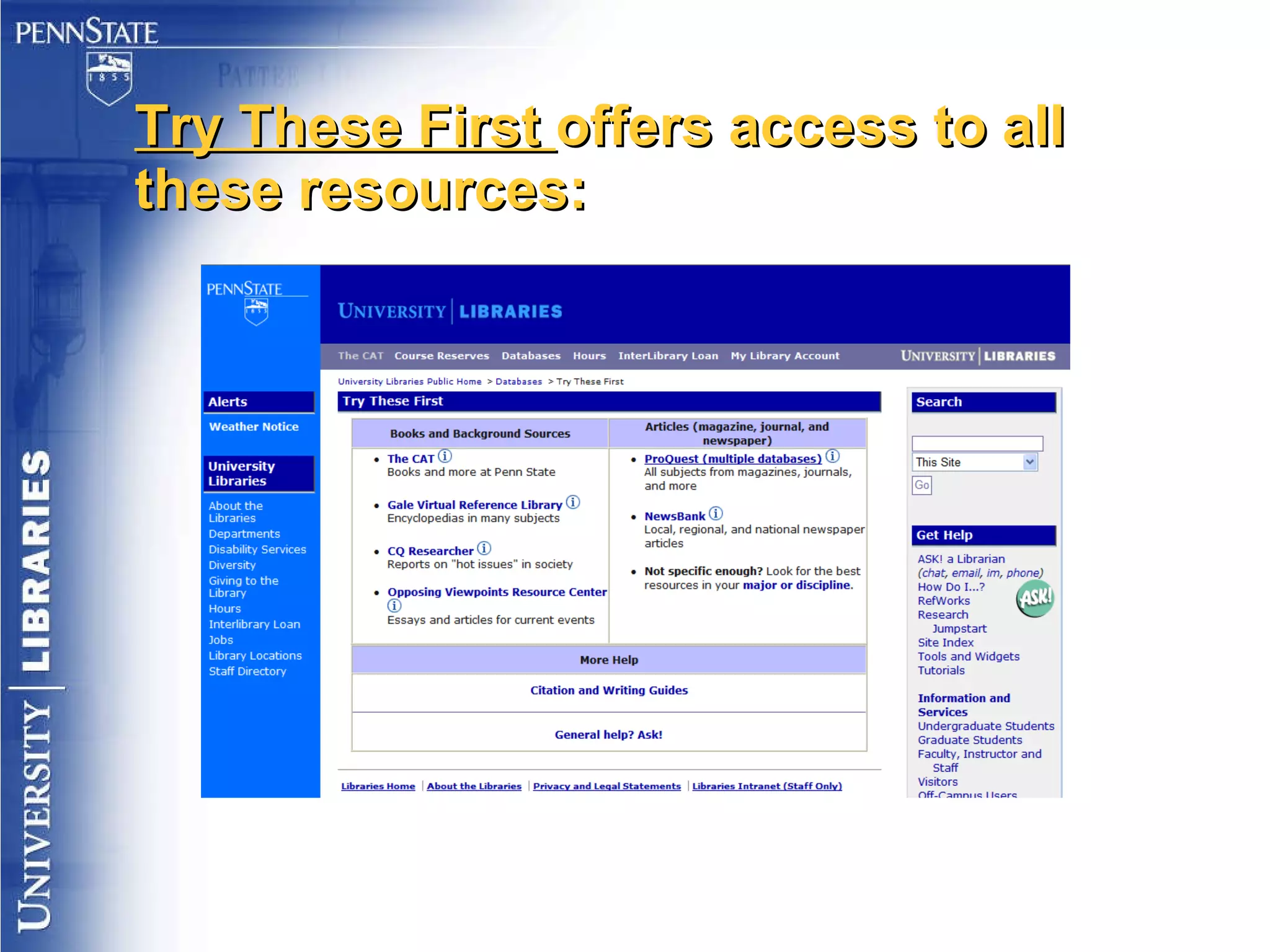 Try These First  offers access to all these resources: 