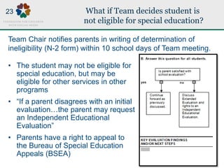 • The student may not be eligible for
special education, but may be
eligible for other services in other
programs
• “If a ...