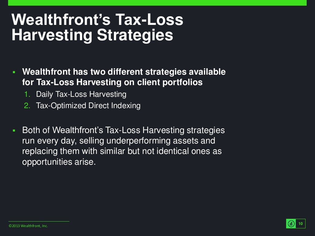 Wealthfront’s TaxLoss Harvesting Strategies ©2013