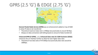 ©3G4G
GPRS (2.5 ‘G’) & EDGE (2.75 ‘G’)
General Packet Radio Service (GPRS) was an enhancement added on top of GSM
to allow...