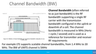 Channel Bandwidth (BW)
©3G4G
Channel Bandwidth (often referred
to as just bandwidth) is the RF
bandwidth supporting a sing...