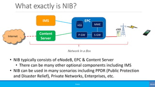 What exactly is NIB?
©3G4G
• NIB typically consists of eNodeB, EPC & Content Server
• There can be many other optional com...
