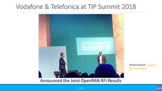 Vodafone & Telefonica at TIP Summit 2018
©3G4G
Announced the Joint OpenRAN RFI Results
Picture Source: Caroline
Chan on Twitter
 