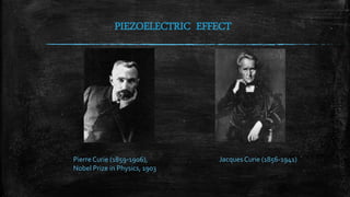 Pierre Curie (1859-1906),
Nobel Prize in Physics, 1903
Jacques Curie (1856-1941)
PIEZOELECTRIC EFFECT
 