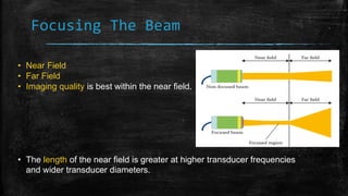 Focusing The Beam
• Near Field
• Far Field
• Imaging quality is best within the near field.
• The length of the near field is greater at higher transducer frequencies
and wider transducer diameters.
 