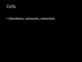 Cells
• Osteoblasts, osteocytes, osteoclasts
 