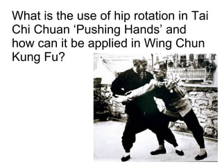 What is the use of hip rotation in Tai Chi Chuan ‘Pushing Hands’ and how can it be applied in Wing Chun Kung Fu? 