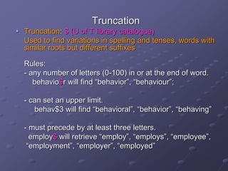 Truncation Word Example Basic search skills training | PDF