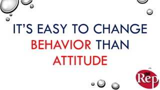 IT’S EASY TO CHANGE
BEHAVIOR THAN
ATTITUDE
 