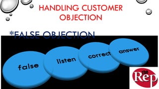 HANDLING CUSTOMER
OBJECTION
*FALSE OBJECTION
 