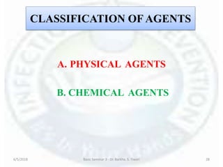CLASSIFICATION OF AGENTS
A. PHYSICAL AGENTS
B. CHEMICAL AGENTS
6/5/2018 Basic Seminar 3 - Dr. Barkha. S. Tiwari 28
 