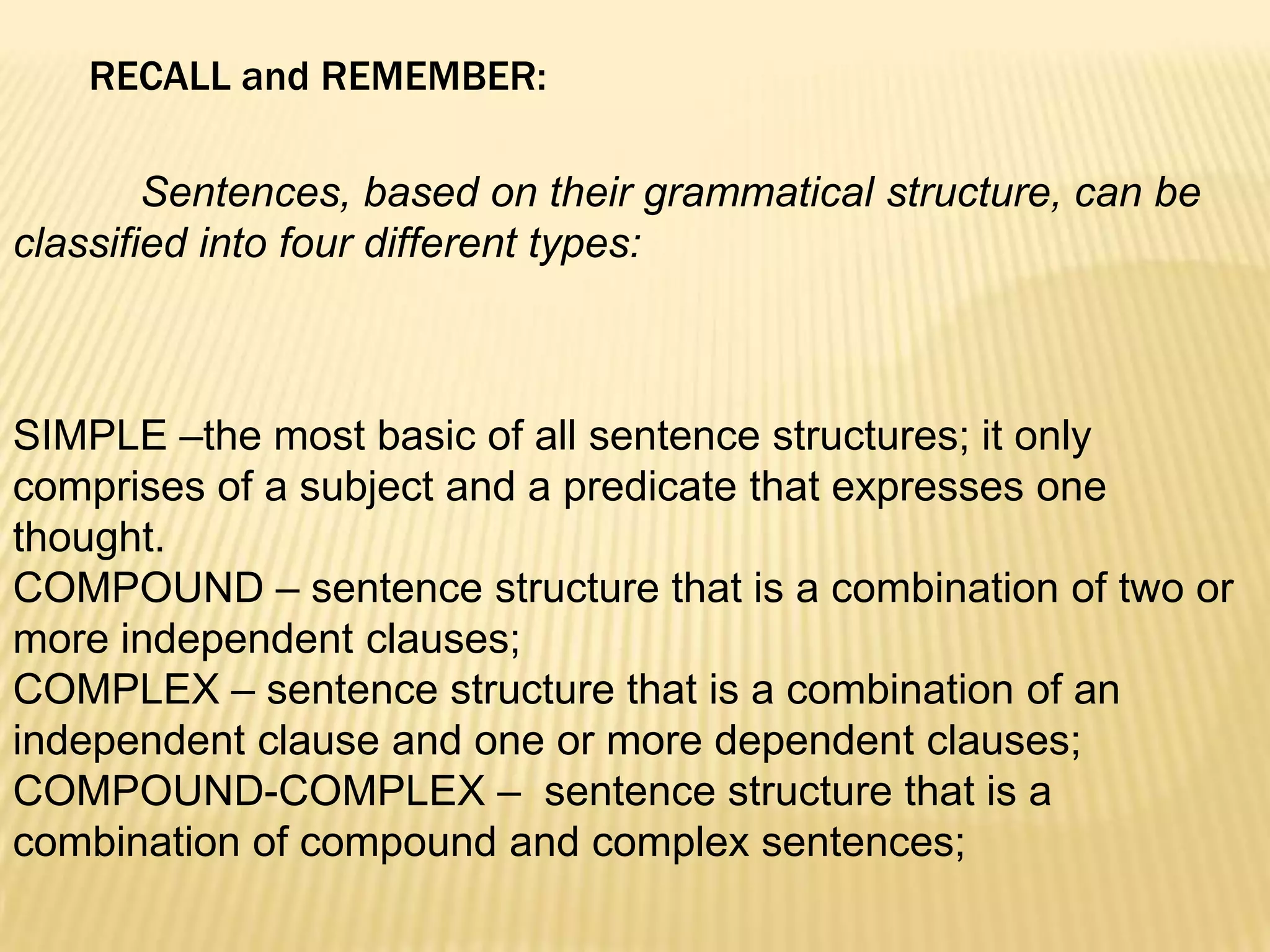 Basic sentence patterns and traditional classification of sentences ...