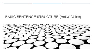 BASIC SENTENCE STRUCTURE (Active Voice)
 